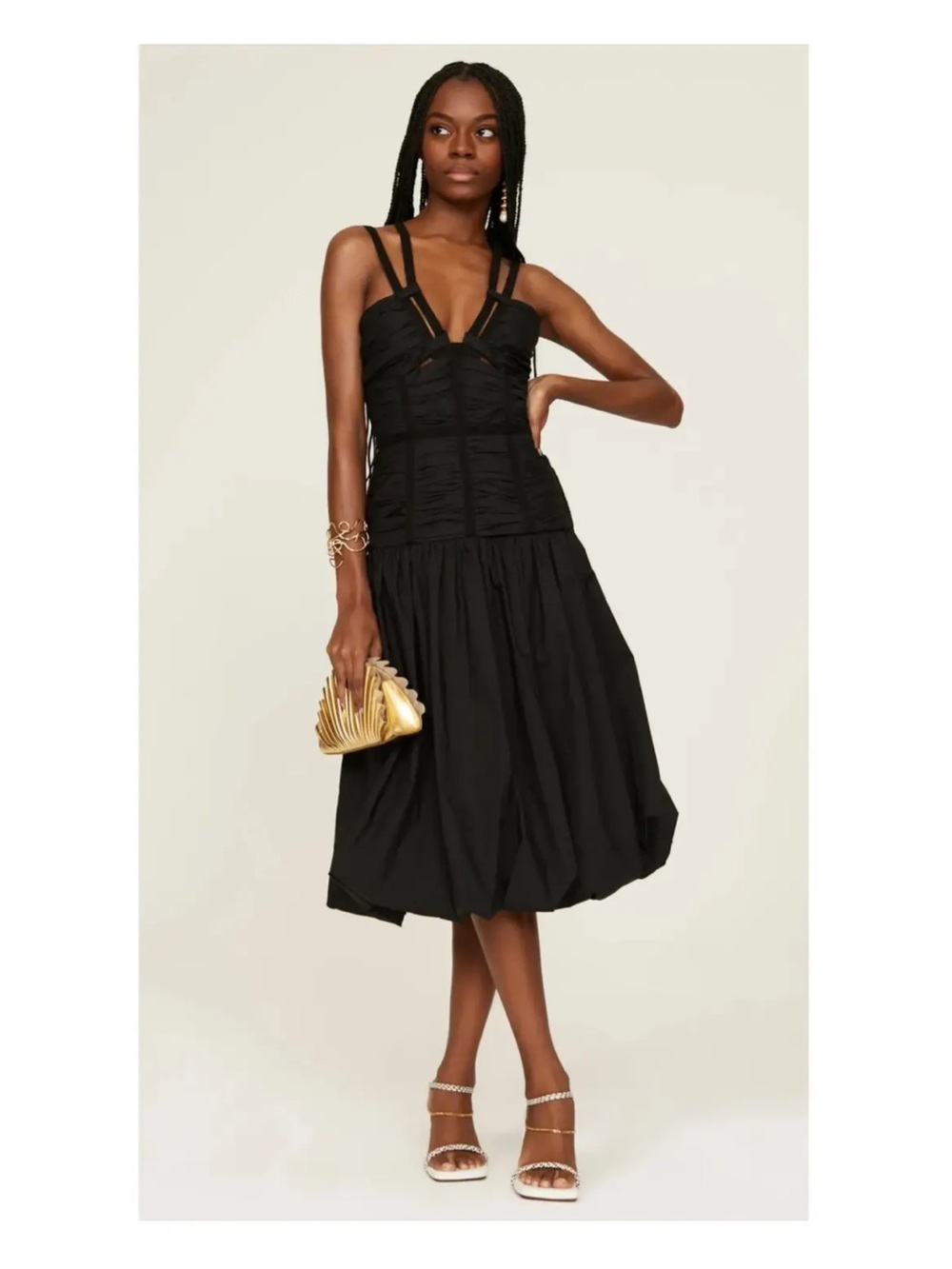 ULLA JOHNSON Kaia Strappy Shirred Drop Waist Cotton Dress in Noir Black Size 6